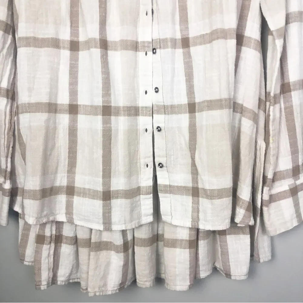 FREE PEOPLE | Peppy in Plaid Ivory Combo Button Down Long Sleeve Top Women’s S